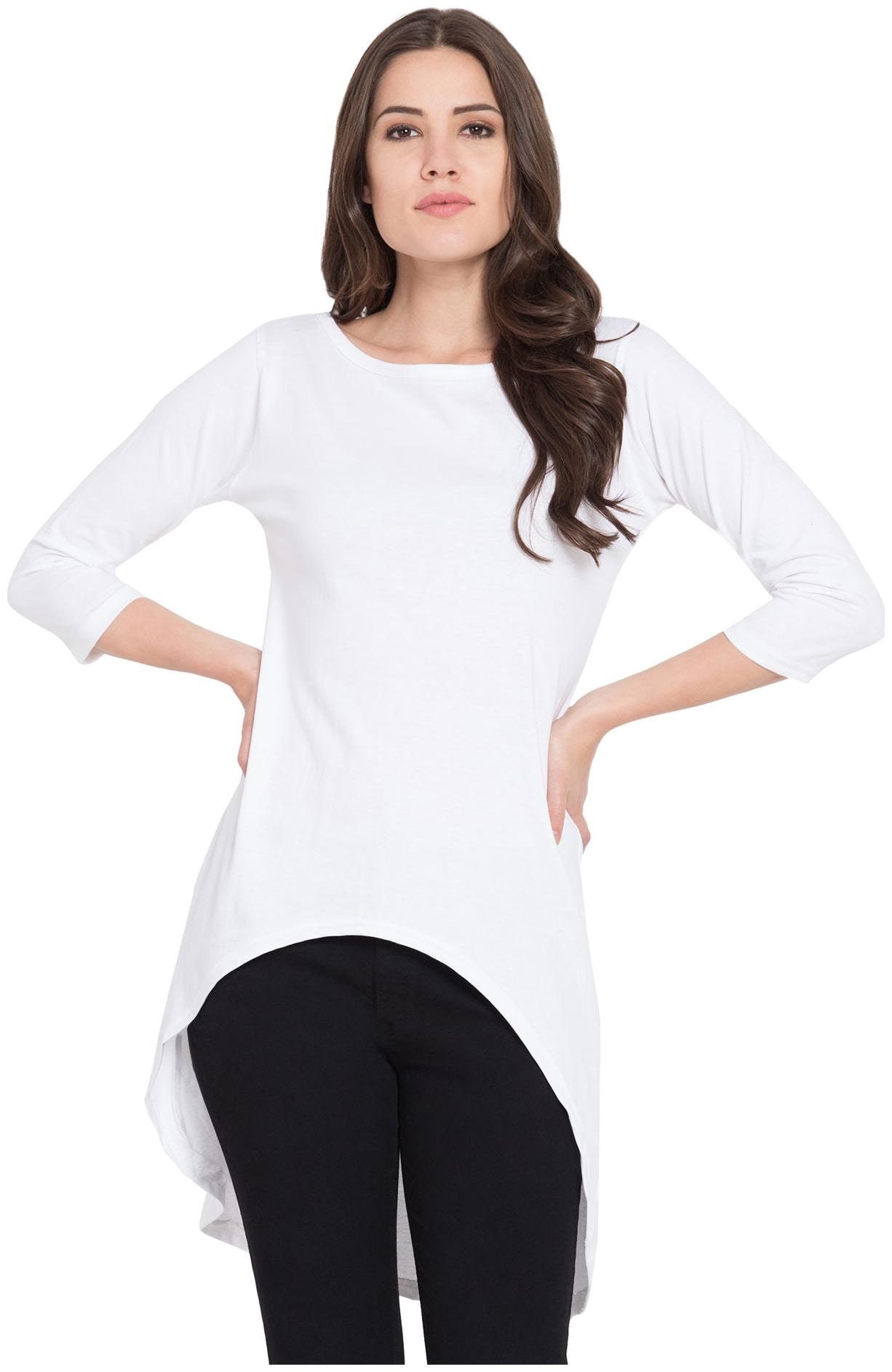 

American-Elm Women White Regular fit Round neck Cotton T shirt