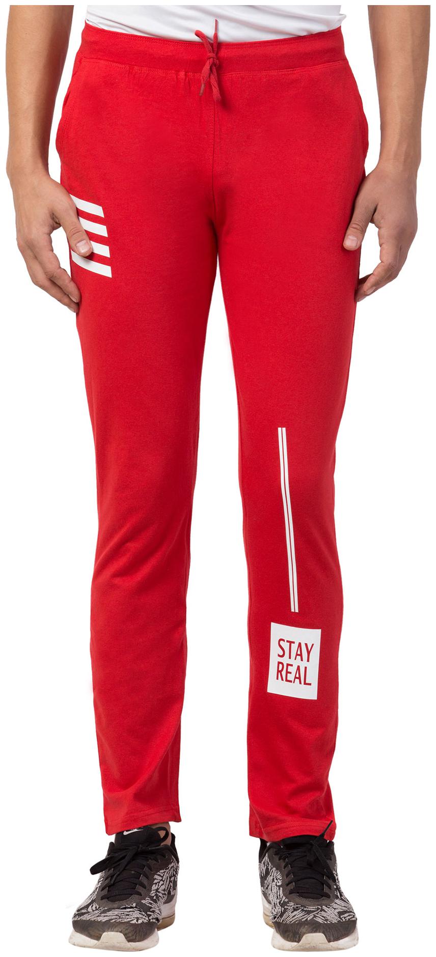 

American-Elm Men Cotton Printed Red Track Pants