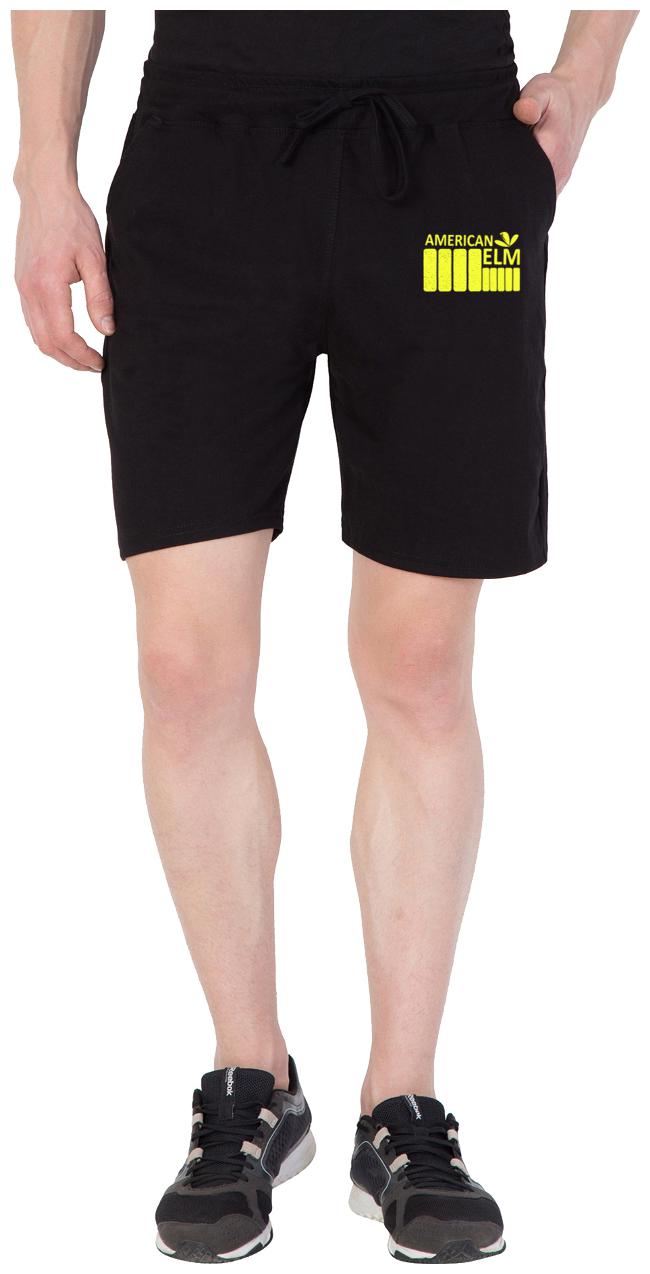 

American-Elm Men s Black Cotton Yellow Printed Barcode Design Short