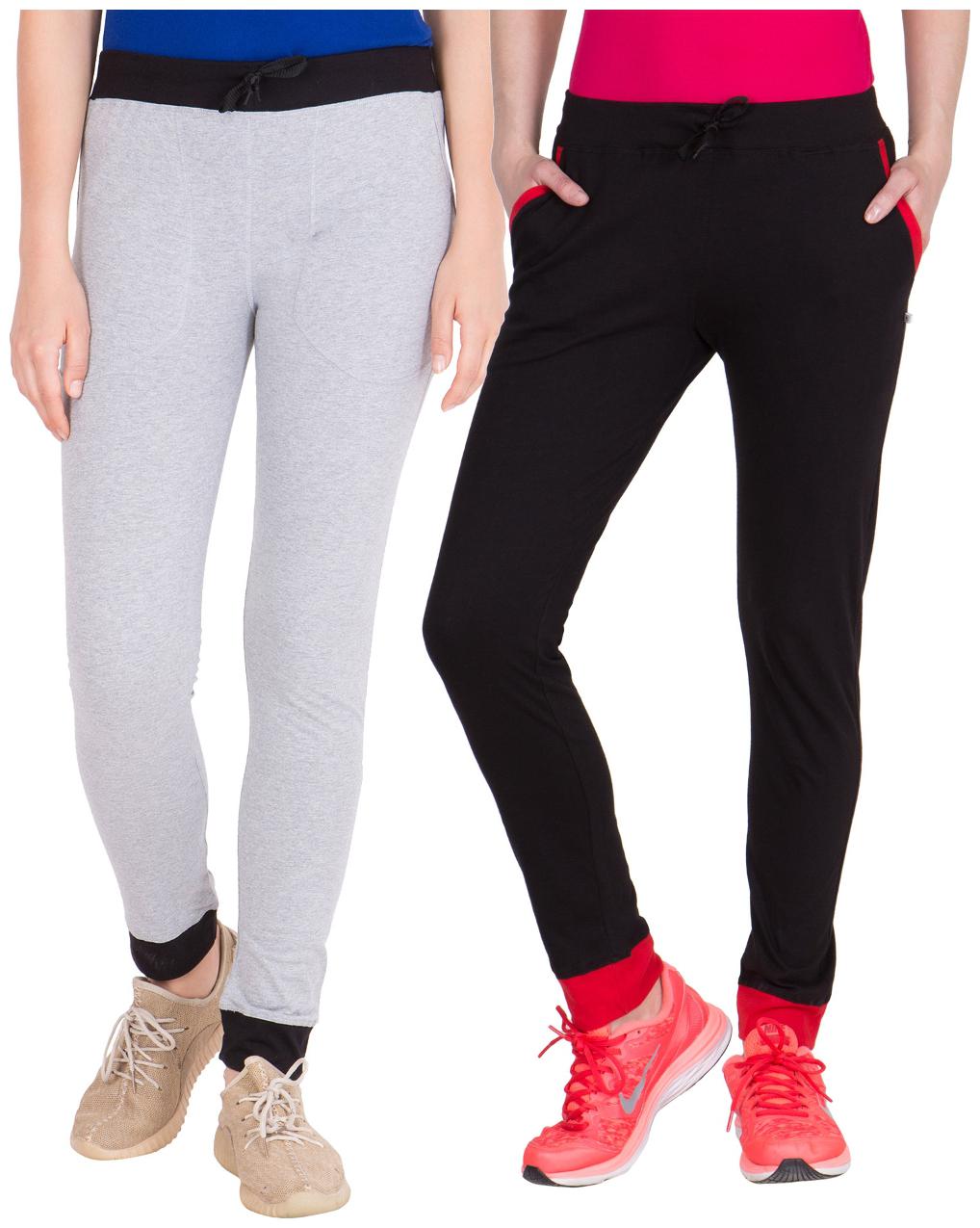 

American-Elm Pack of 2 Women s Cotton Track Pants-Grey Black