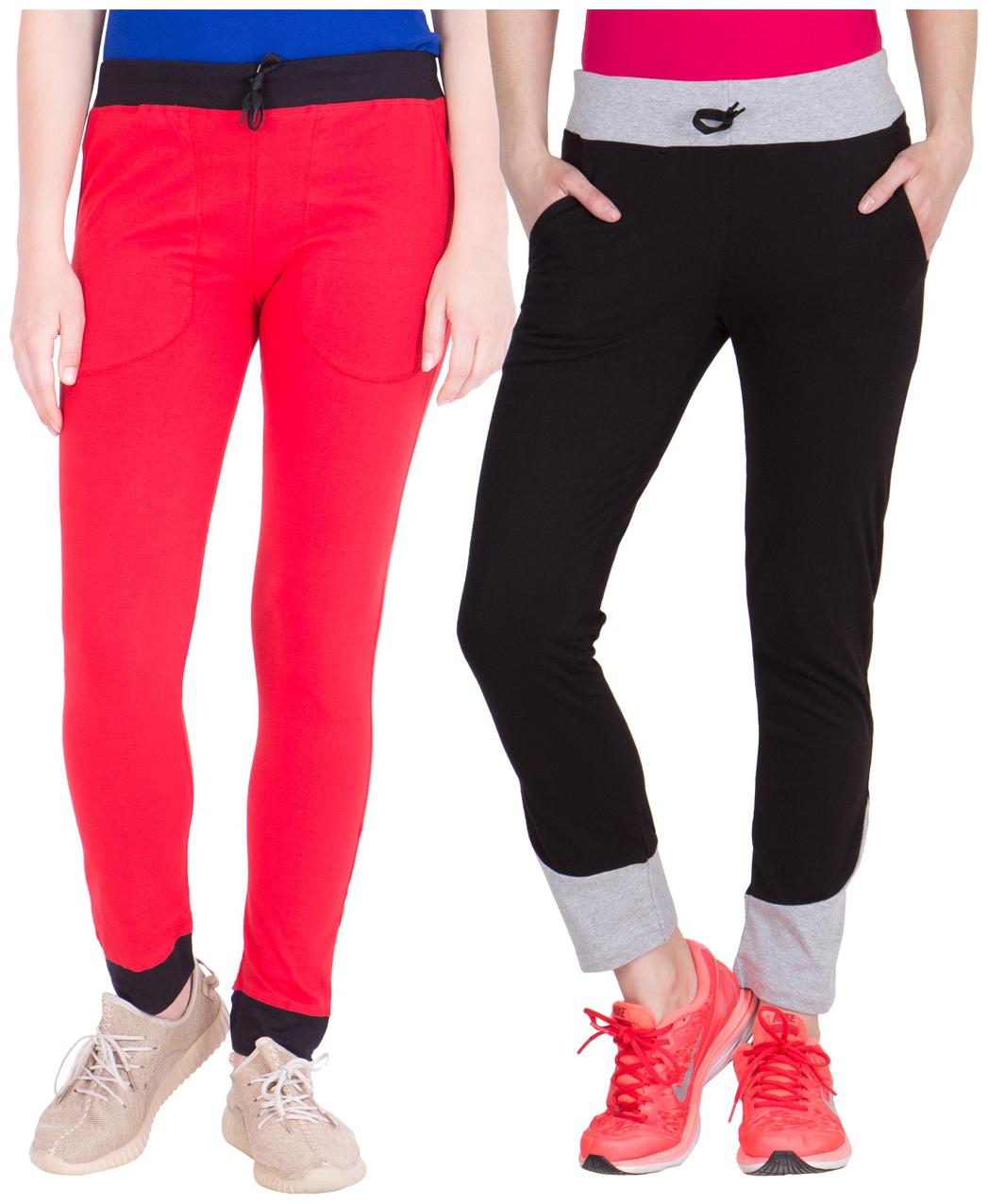 

American-Elm Pack of 2 Women s Cotton Track Pants-Red Black