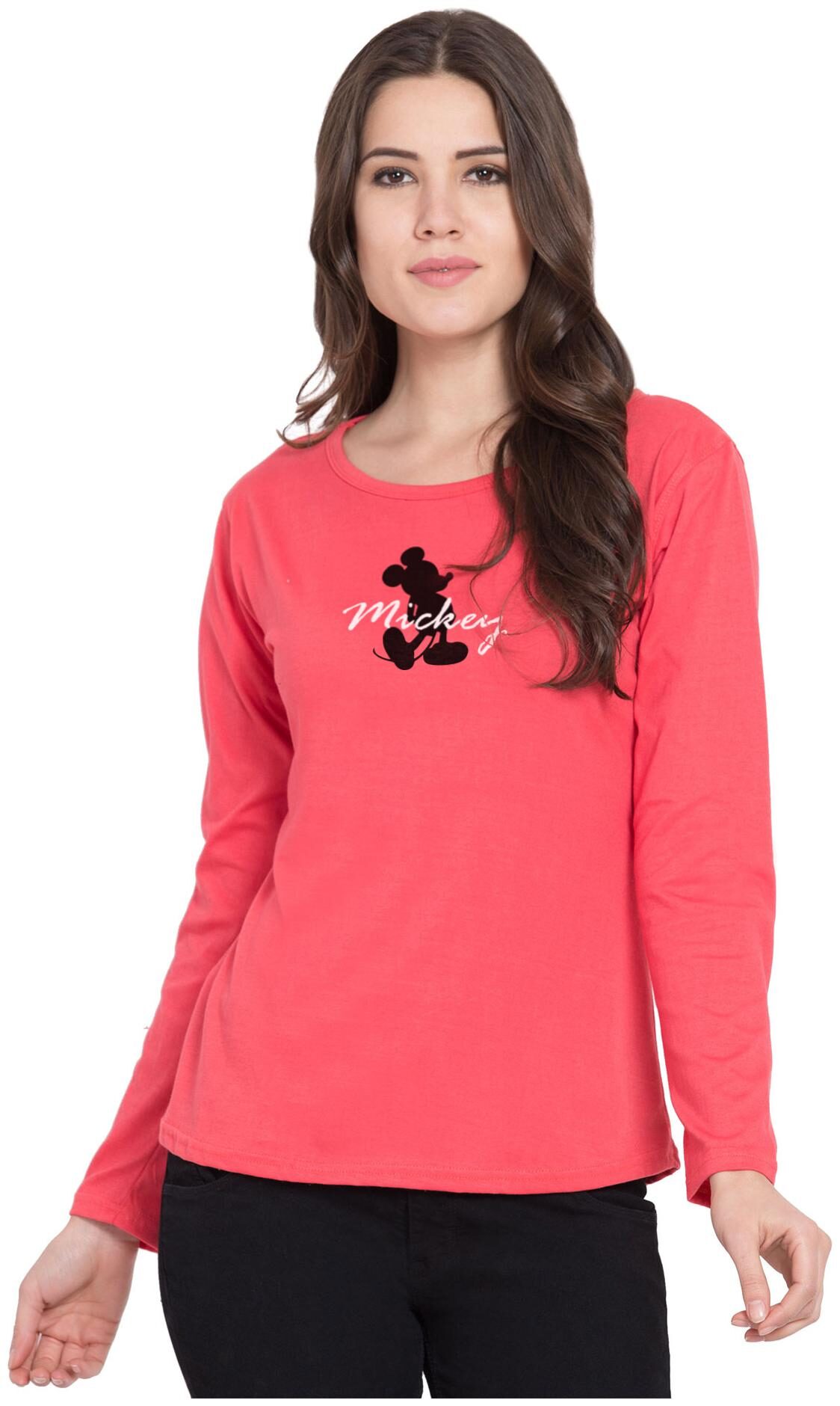 

American-Elm Women Pink Slim fit Round neck Cotton T shirt
