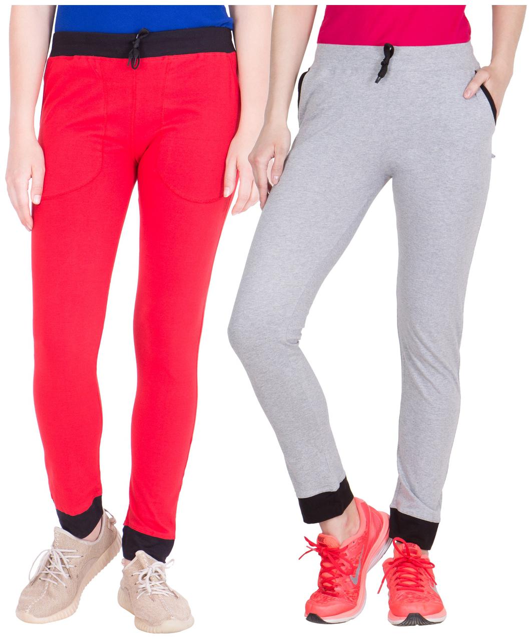 

American-Elm Pack of 2 Women s Cotton Track Pants-Red Grey