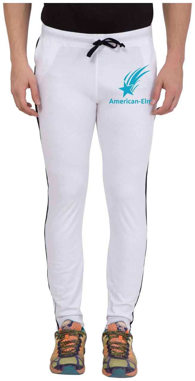 

American-Elm Stylish White Cotton Sky Blue Star Printed Jogger For men