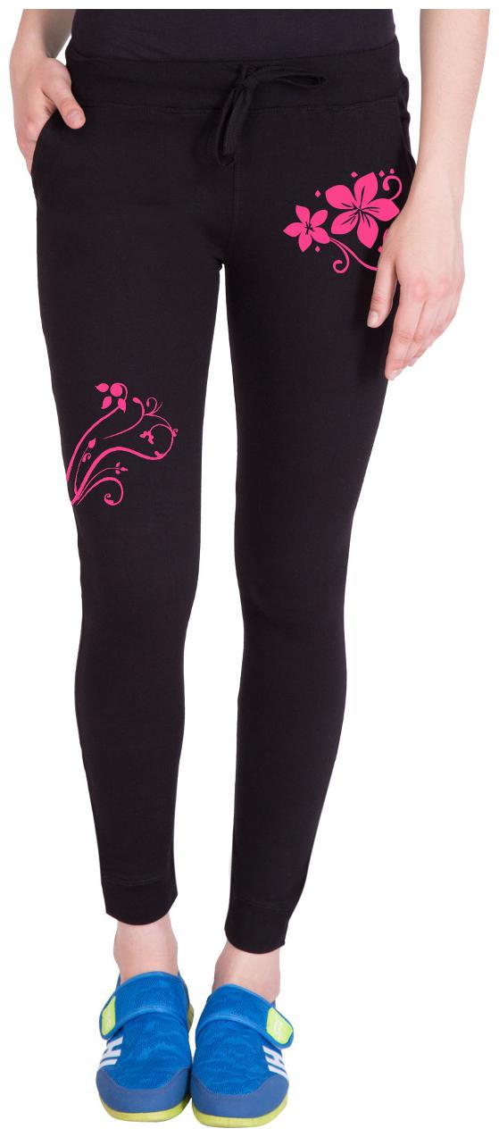 

American-Elm Women Regular fit Cotton Printed Track pants - Black