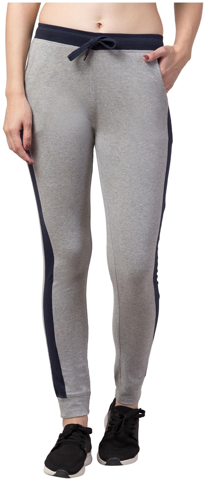 

American-Elm Grey Side Stripe Cotton Joggers For Women