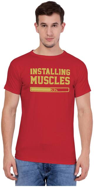 American-Elm Men Red Cotton Golden Printed Round neck T-Shirt