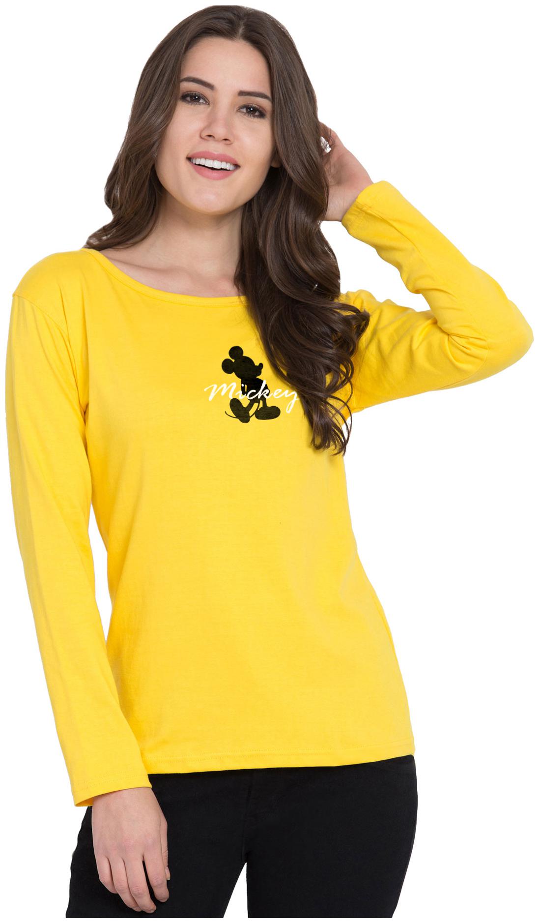 

American-Elm Women Yellow Slim fit Round neck Cotton T shirt