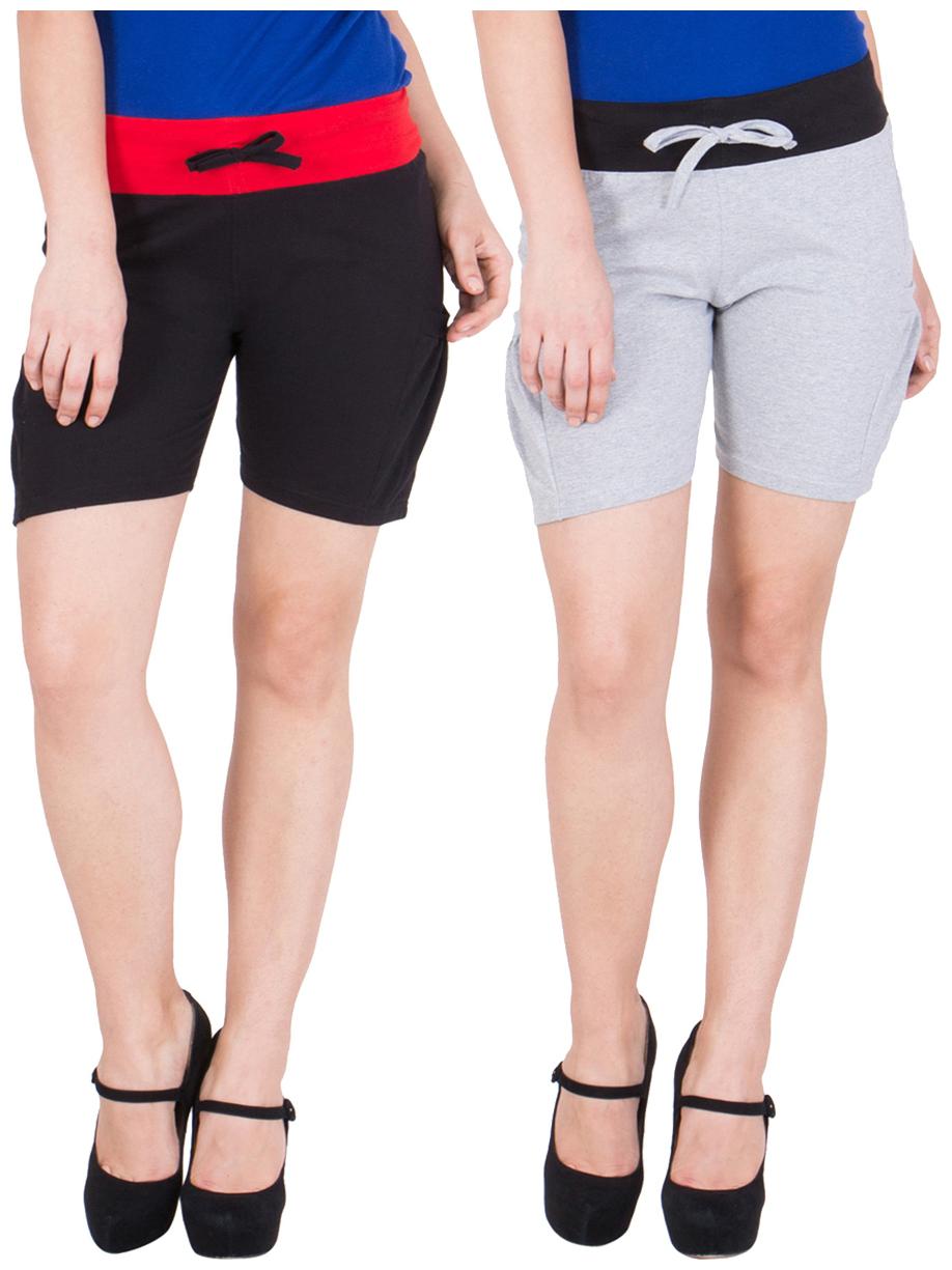 

American-Elm Women s Grey Black Hot Pants- Pack of 2