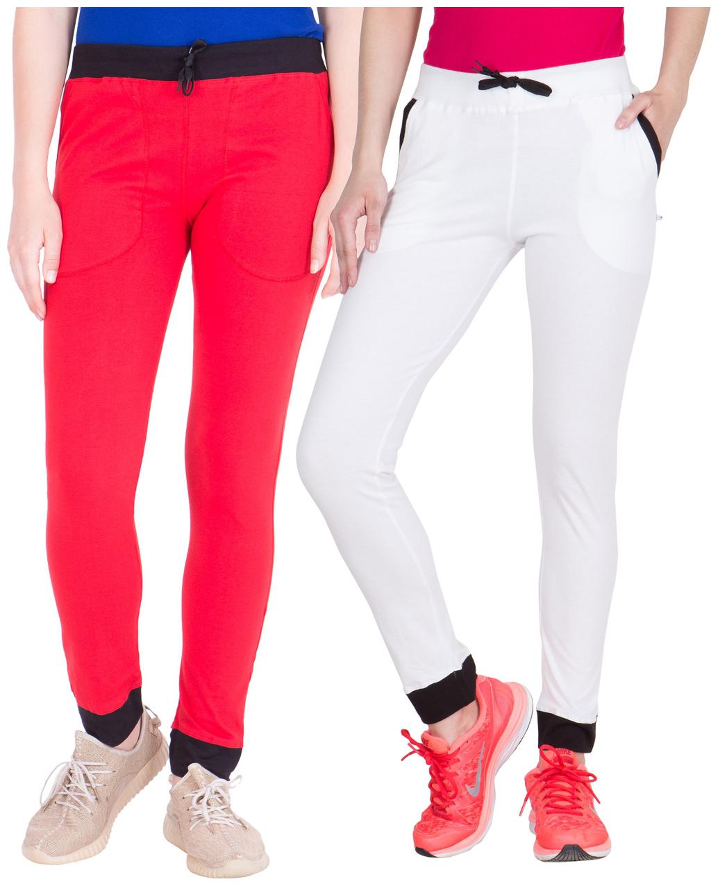

American-Elm Pack of 2 Women s Cotton Track Pants-Red White