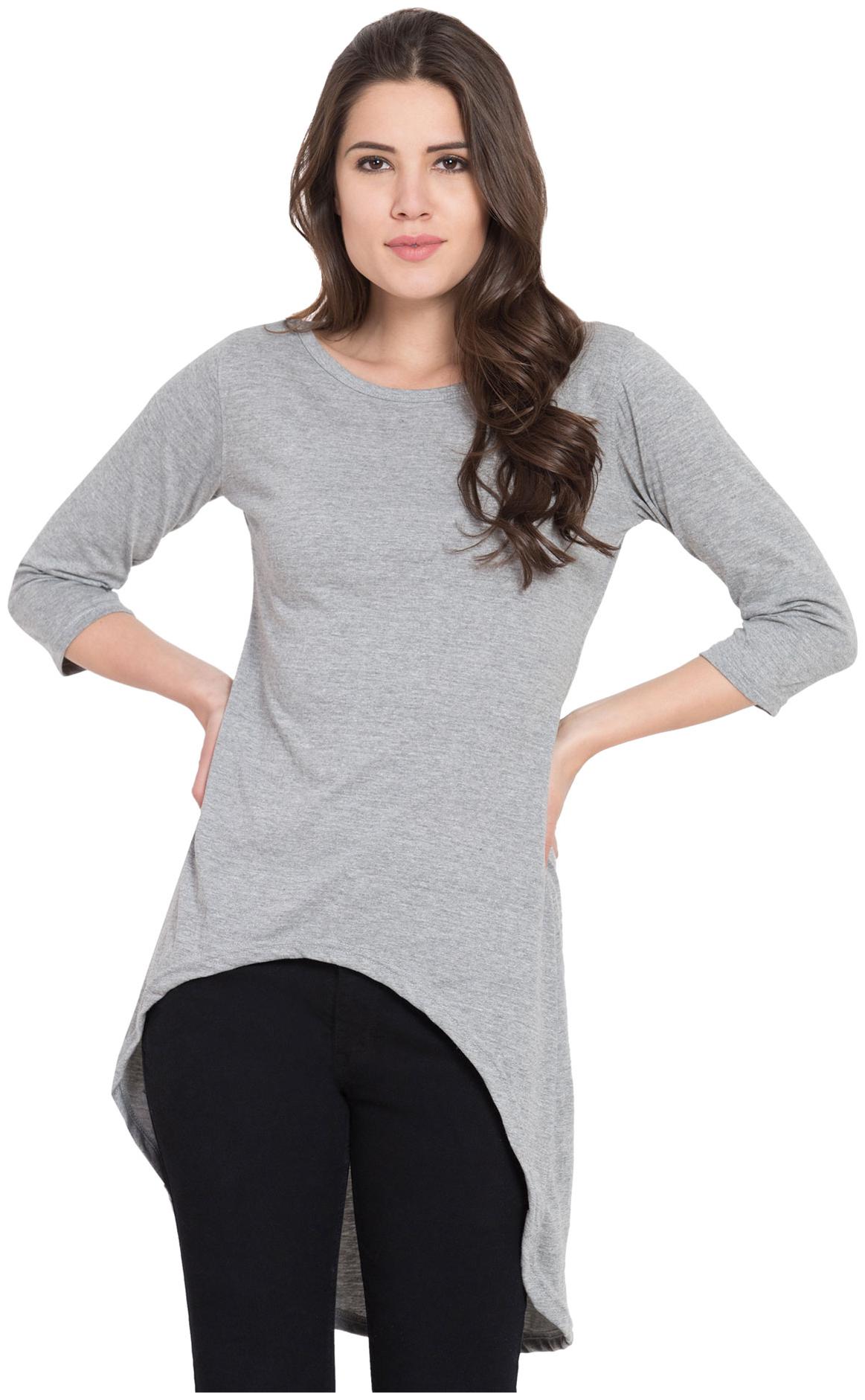 

American-Elm Women Grey Regular fit Round neck Cotton T shirt