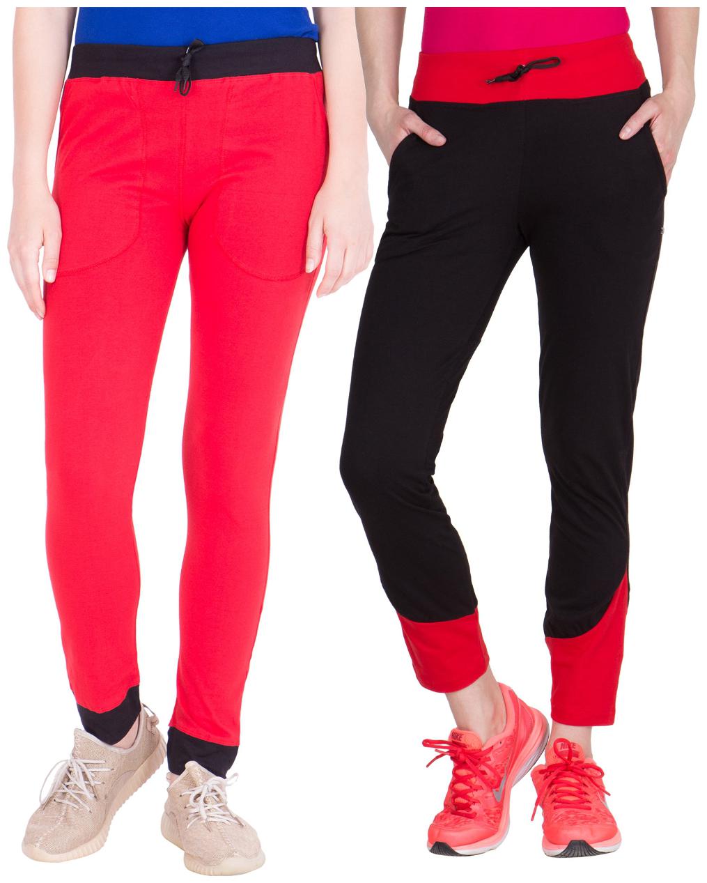 

American-Elm Pack of 2 Women s Cotton Track Pants-Red Black