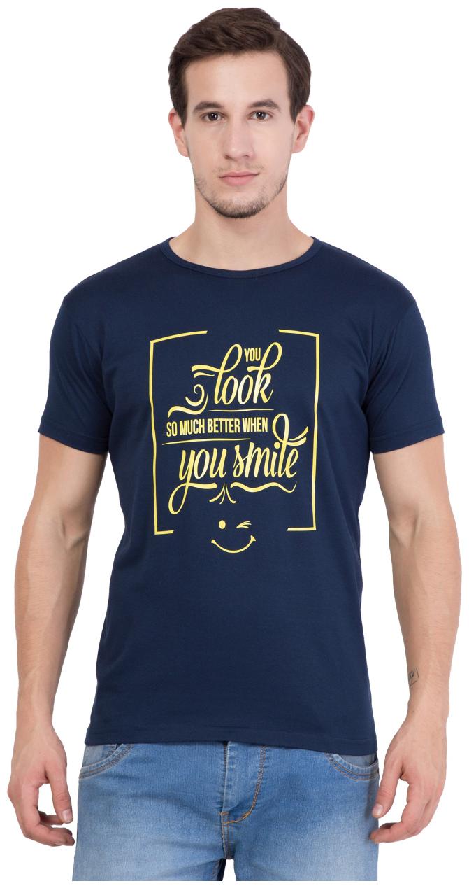 

American-Elm Men Blue Regular fit Cotton Round neck T-Shirt - Pack Of 1