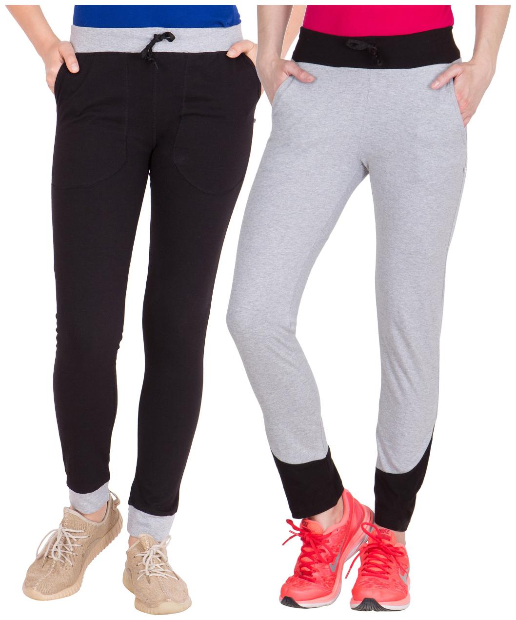 

American-Elm Pack of 2 Women s Cotton Track Pants-Black Grey