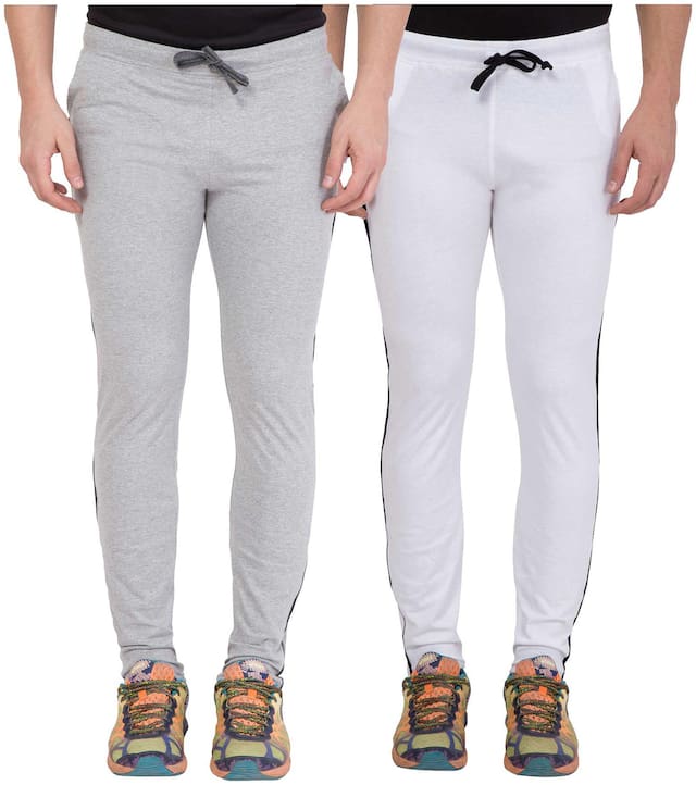 American-Elm Men Pack of 2 Light Grey and White Designer Track Pant;Gym Wear