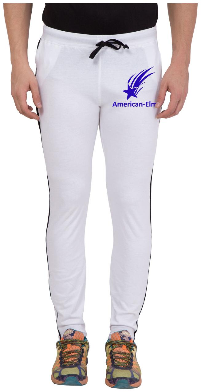 

American-Elm Men White Cotton With Blue Star Printed Trackpant