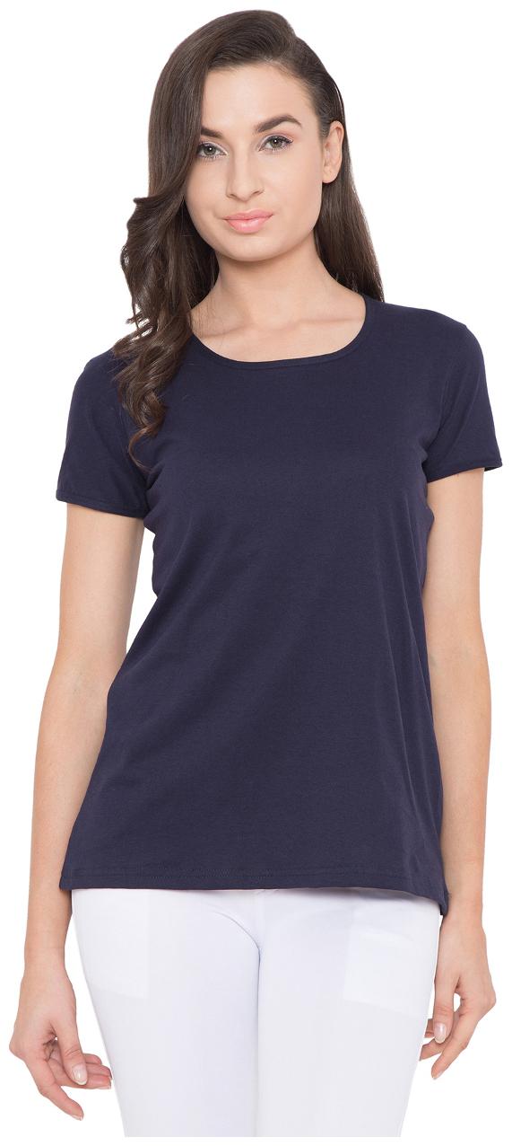 

American-Elm Women Blue Round Neck Slim Fit Cotton T-Shirt
