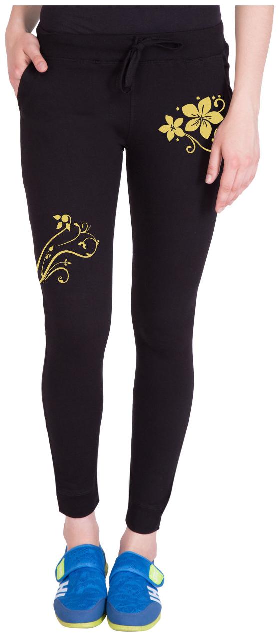

American-Elm Women Regular fit Cotton Printed Track pants - Black