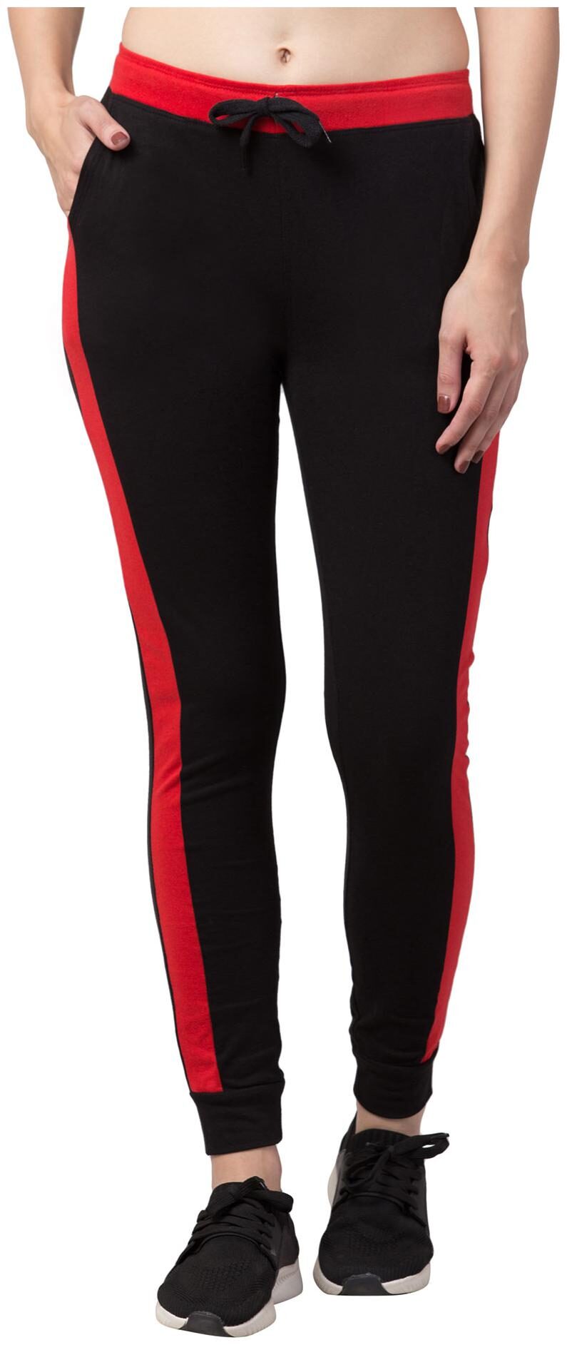 

American-Elm Black Slim Fit Cotton Joggers For Women