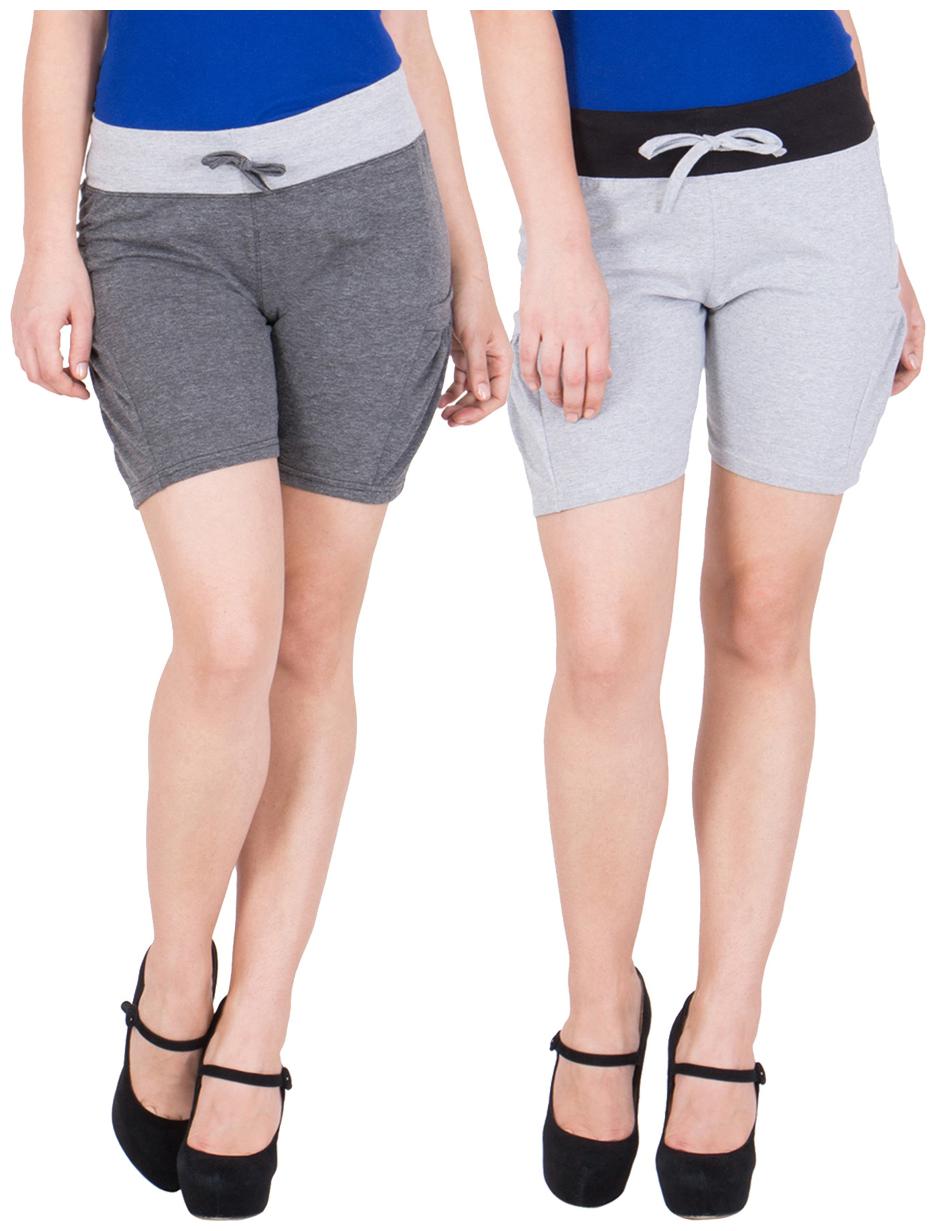 

American-Elm Women s Grey Dark Grey Short Pants- Pack of 2