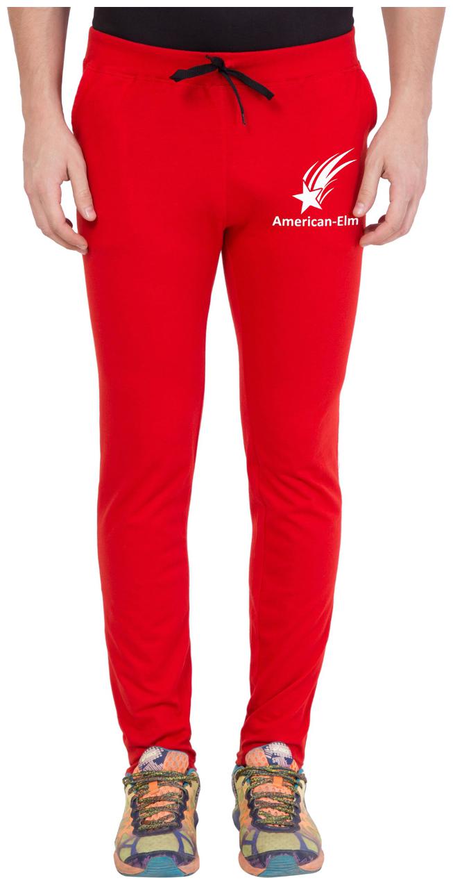 

American-Elm Red White Star Printed Slim Fit Trackpant For Men