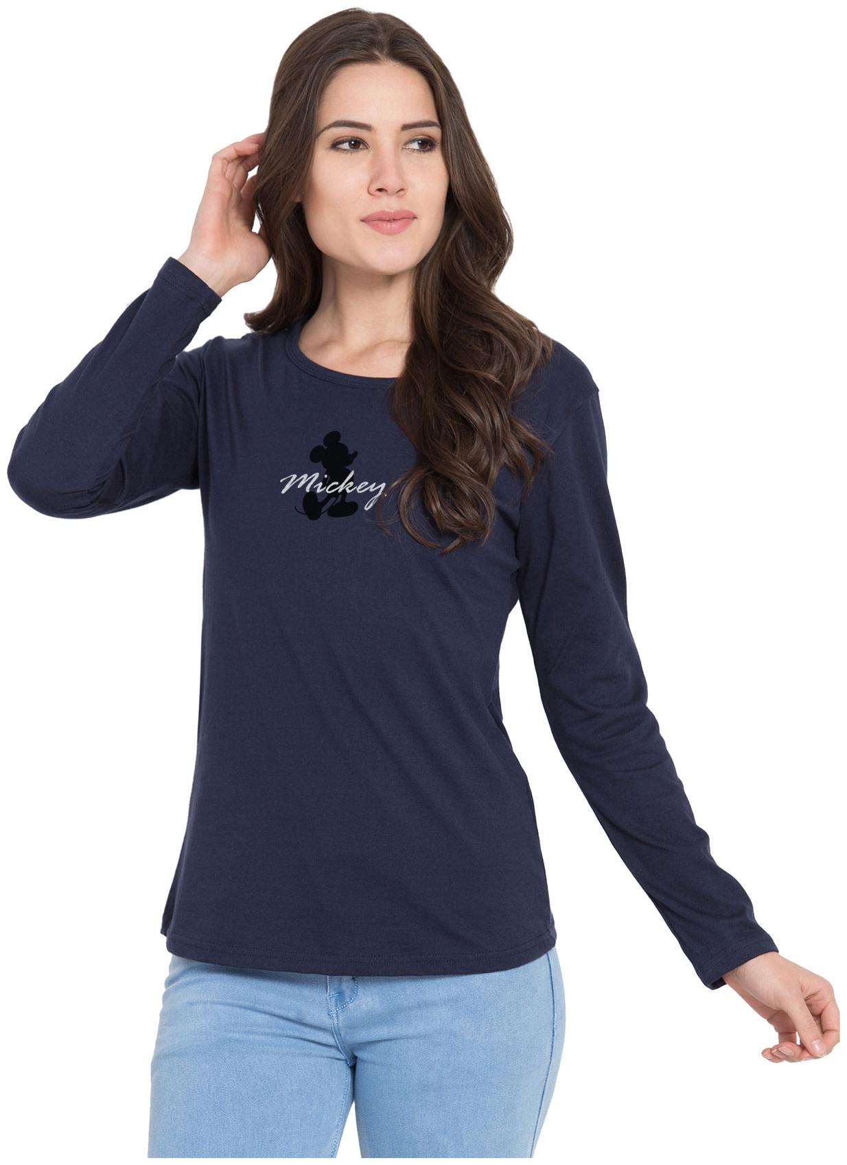 

American-Elm Women Blue Slim fit Round neck Cotton T shirt