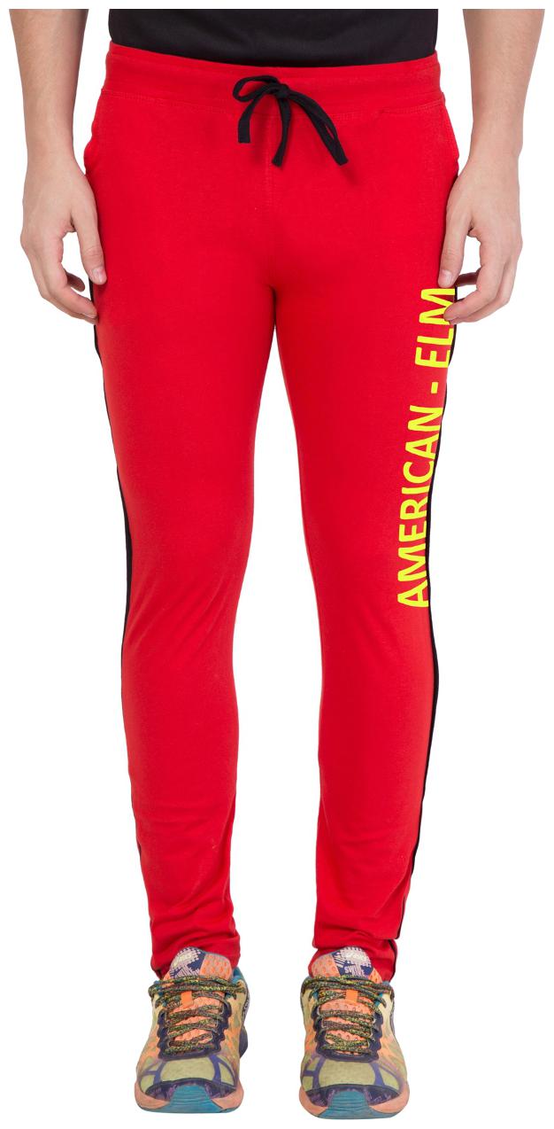 

American-Elm Men s Red Slim Fit Printed Trackpant
