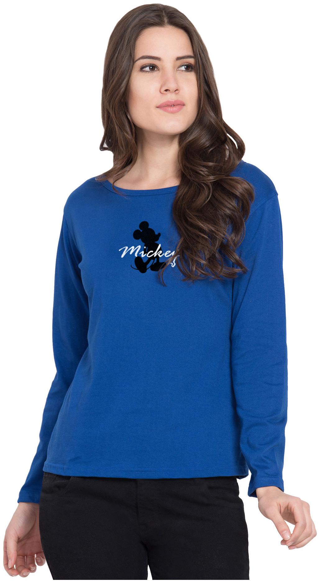 

American-Elm Women Blue Slim fit Round neck Cotton T shirt