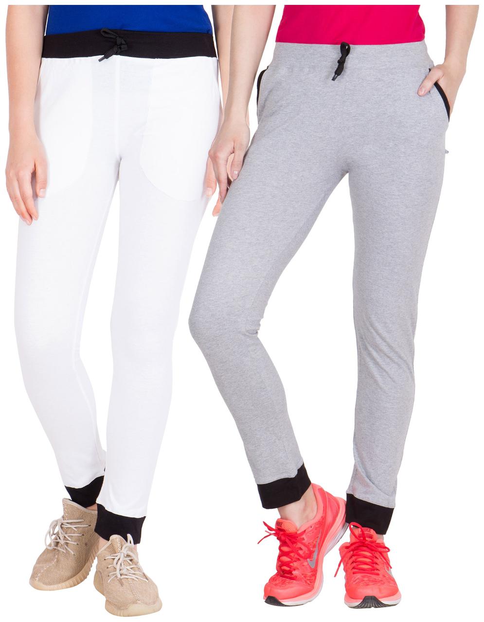 

American-Elm Pack of 2 Women s Cotton Track Pants-White Grey