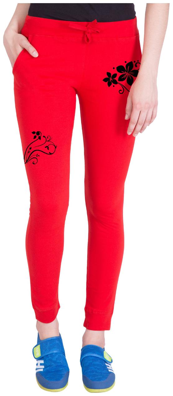 

American-Elm Women Regular fit Cotton Printed Track pants - Red