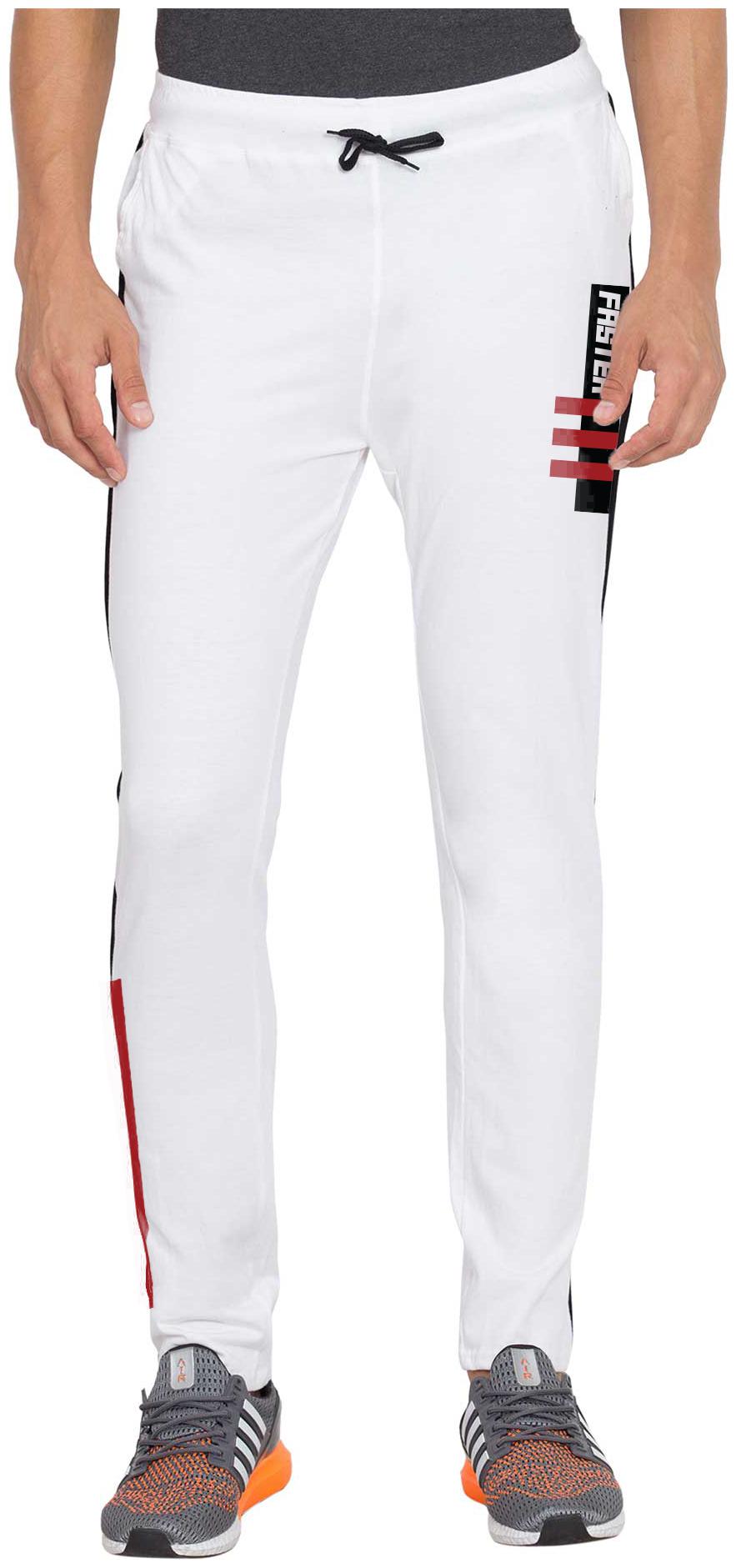 

American-Elm Cotton Printed White Track Pants For Men
