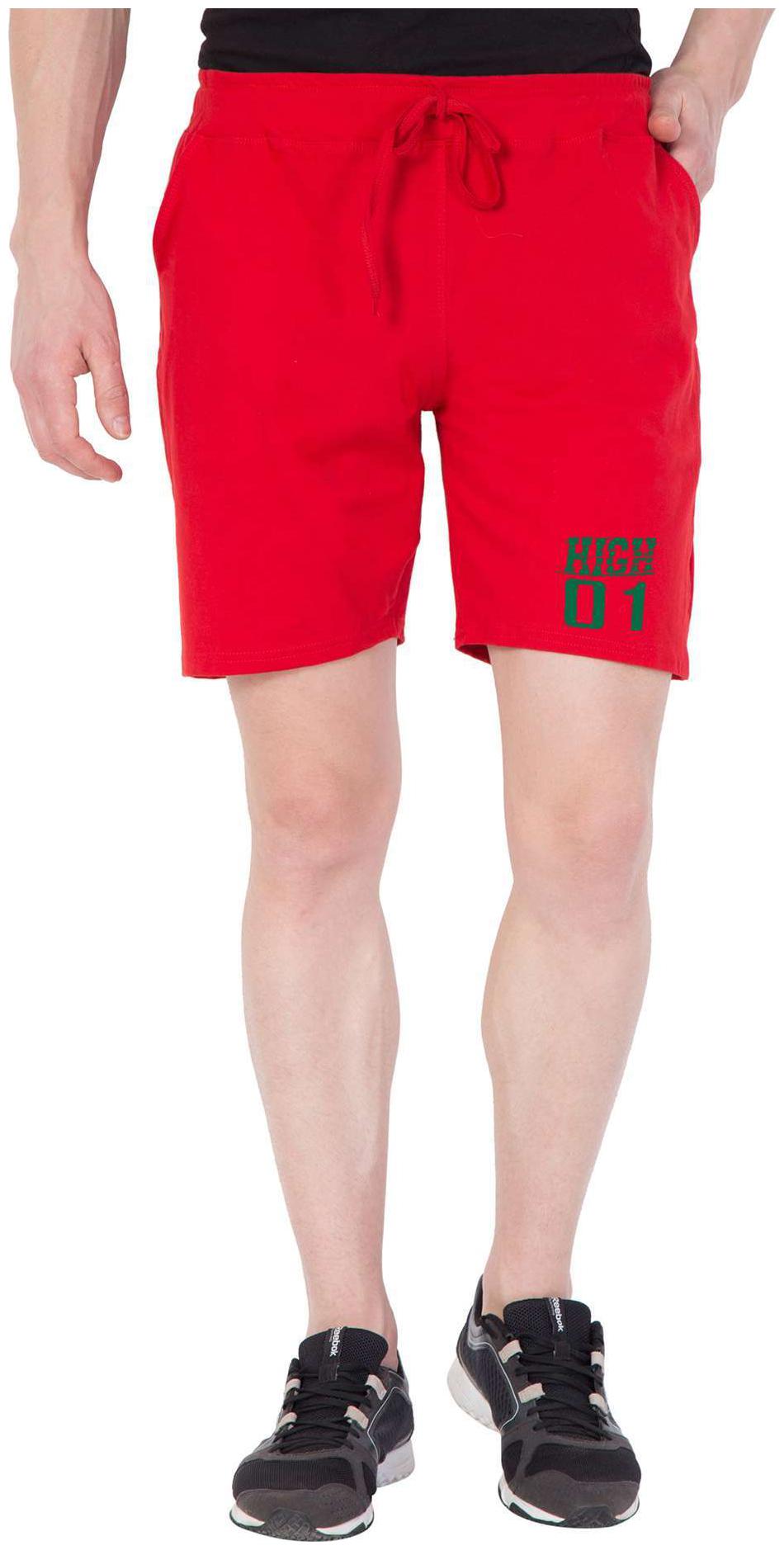 

American-Elm Men s Red Cotton Green Printed 01 Design Shorts