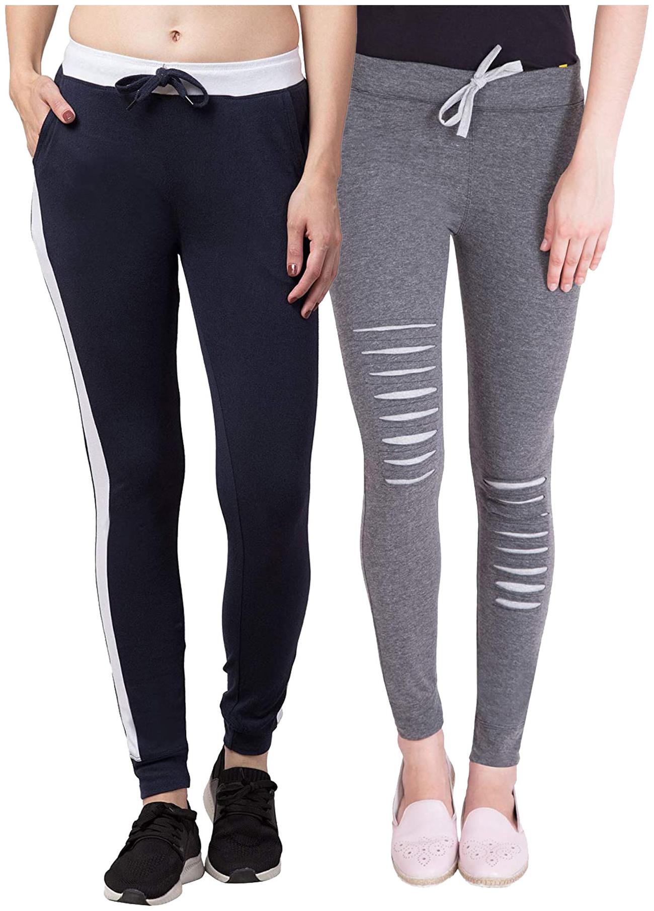 

American-Elm Women Cotton Slim Fit Full Length Joggers (Grey Blue) -Pack Of 2