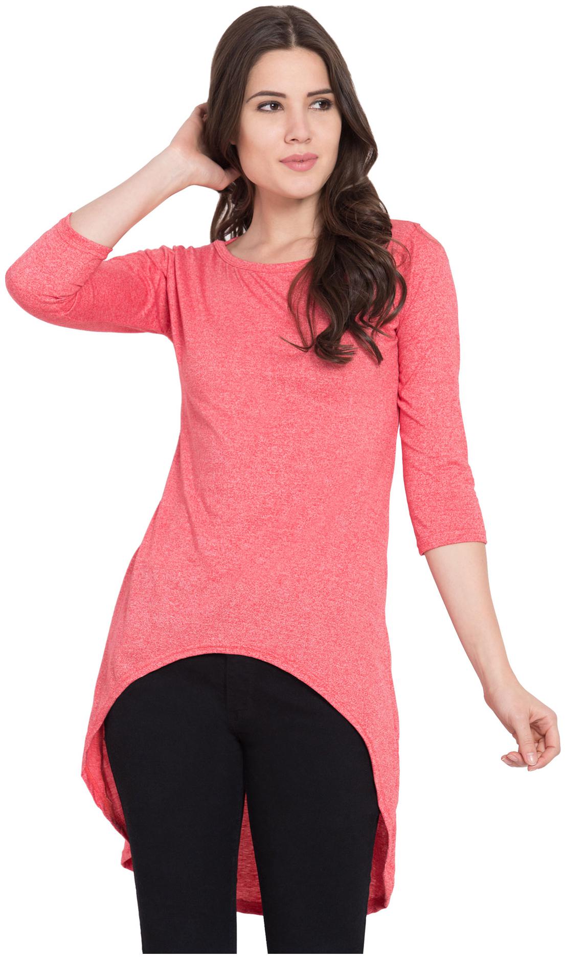 

American-Elm Women Pink Regular fit Round neck Cotton T shirt