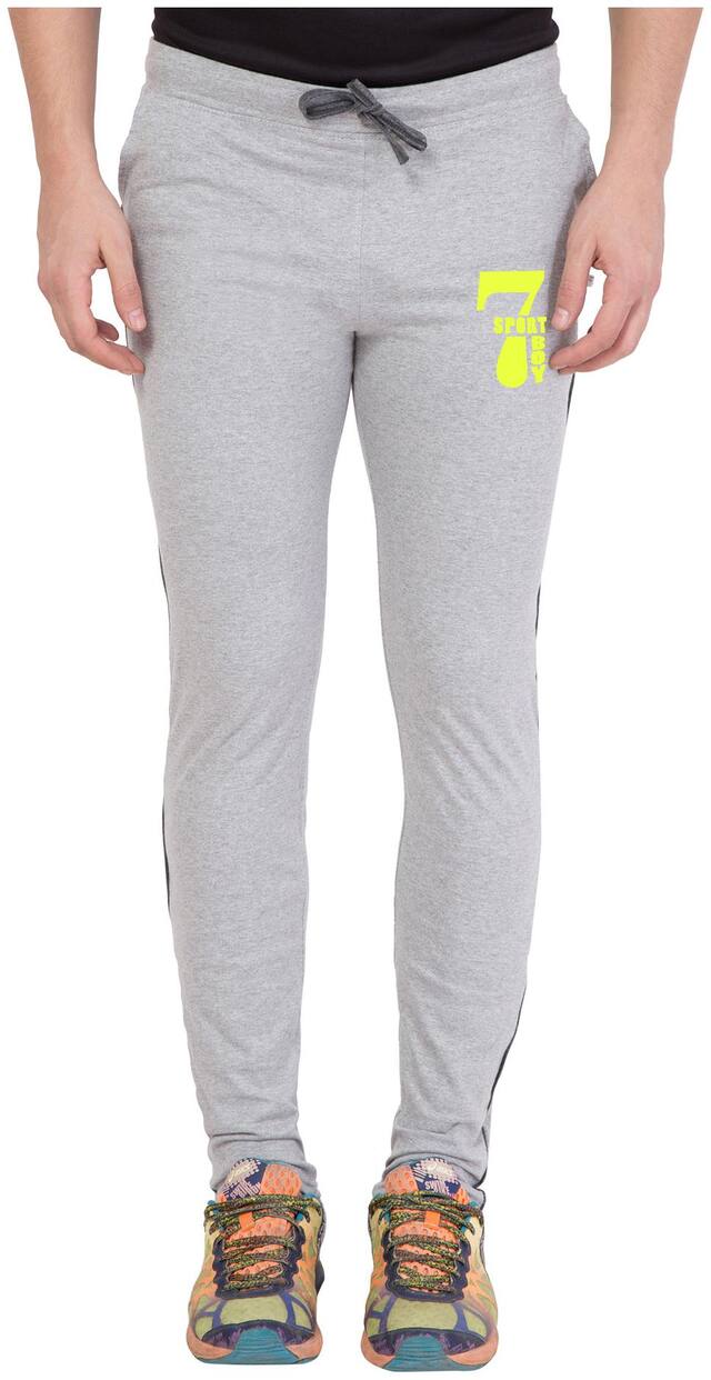 American-Elm Light Grey Full Length Mid Rise Cotton Printed Lower for Men