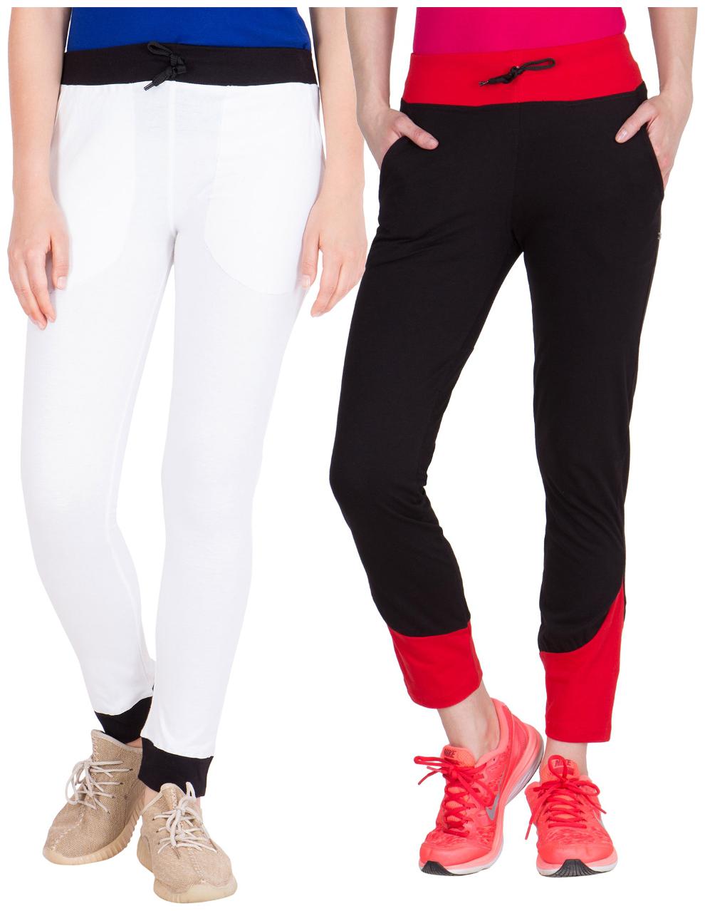 

American-Elm Pack of 2 Women s Cotton Track Pants-White Black