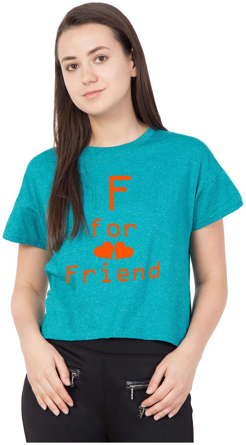 

American-Elm Women s Turquoise F for Friend Cotton Printed Crop Top