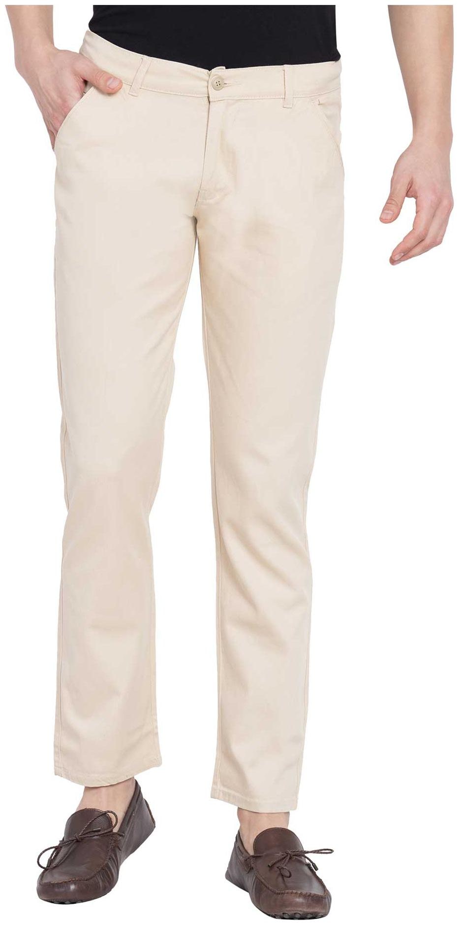 

American-Elm Men Cream Solid Slim fit Chinos
