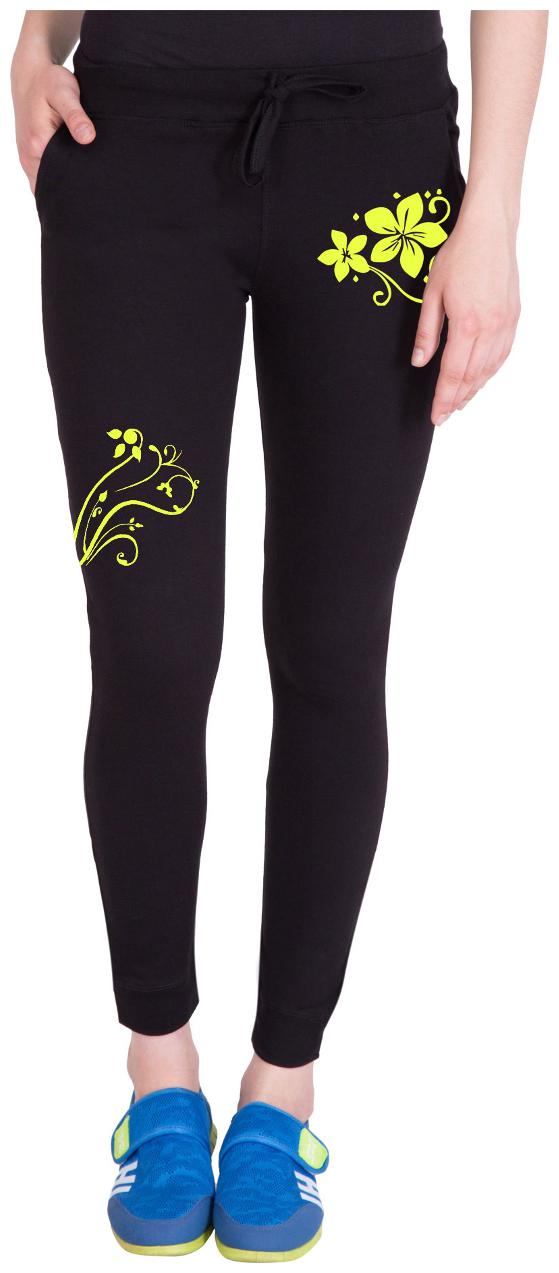 

American-Elm Women Regular fit Cotton Printed Track pants - Black