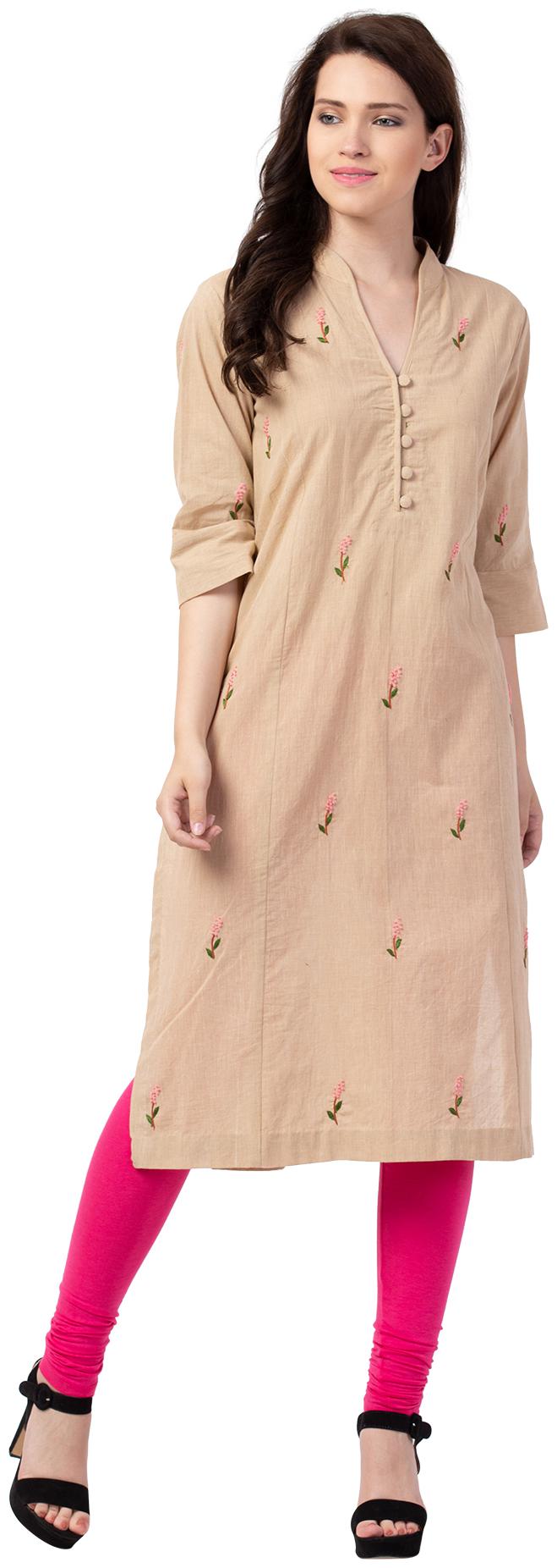 

Amodini Women Beige Floral Straight Kurta