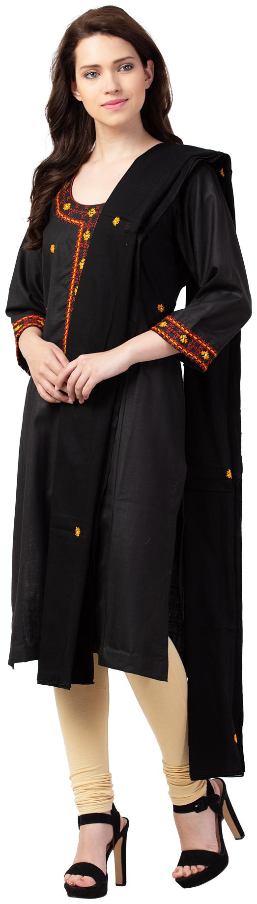 

Amodini Black Orange Cotton embrodiered Dupatta