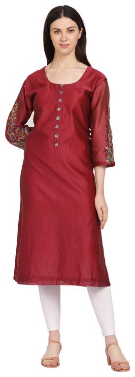 

Amodini Women Maroon Embroidered Straight Kurta