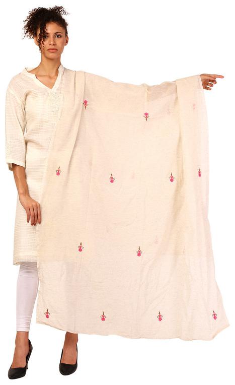 

Amodini Blended White Embroidered Dupatta For Women