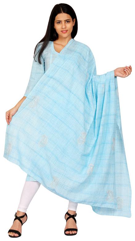 

Amodini Women Cotton Embroidered Casual Dupatta (Blue)