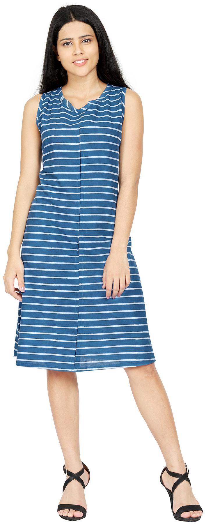 

Amodini Blue Striped Flared dress