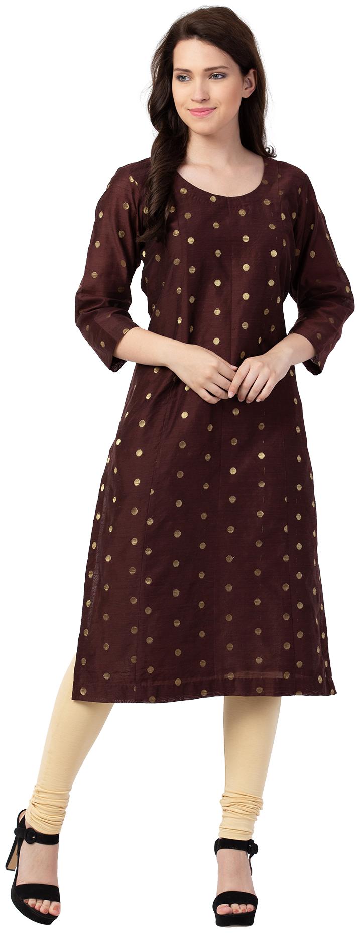 

Amodini Women Brown Printed Straight Kurta