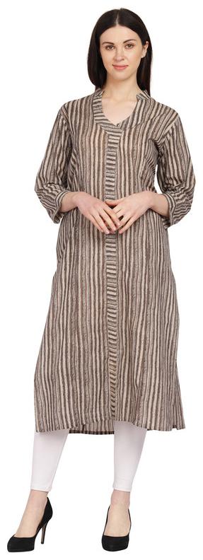 

Amodini Women Grey Striped Straight Kurta