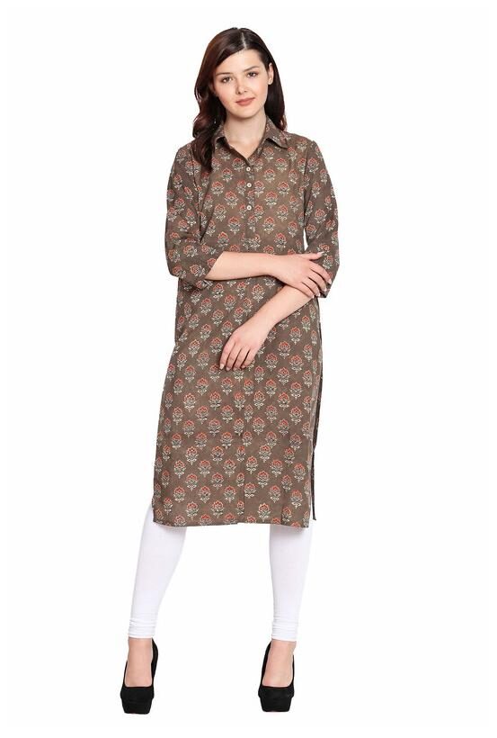 

Amodini Women Brown Floral Straight Kurta