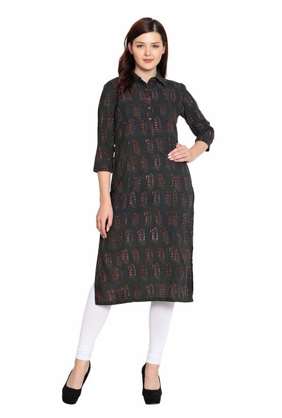 

Amodini Women Green Printed Straight Kurta