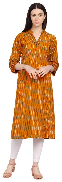 

Amodini Women Mustard Printed Straight Kurta